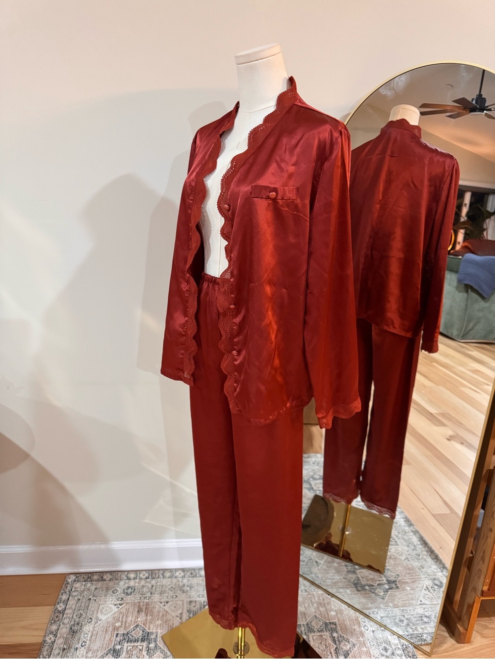 vintage-inspired satin feel pajama set